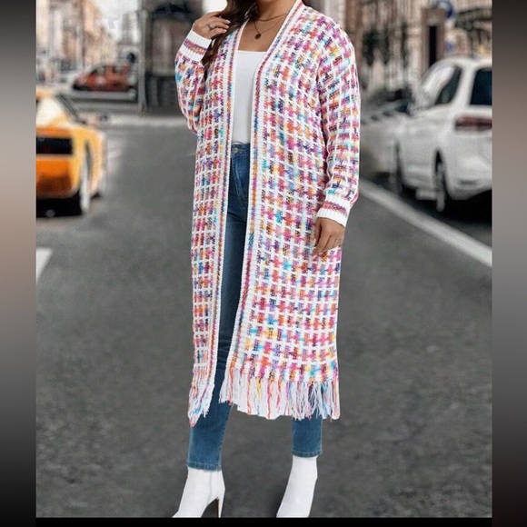 Boho Tassel Fringe Knit Sweater Cardigan Pink - Picture 12 of 13